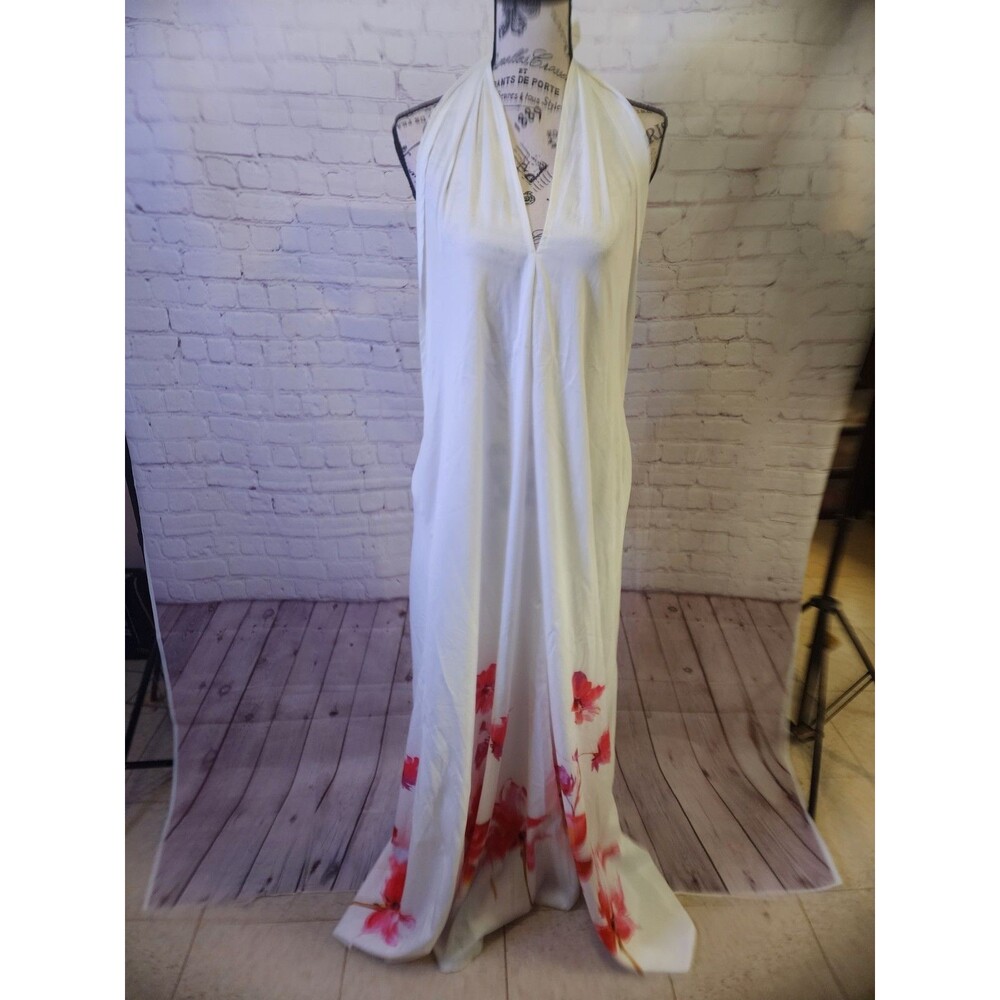 Shein Halter Floral Maxi Dress Womens 4X White Open Back Sleeveless